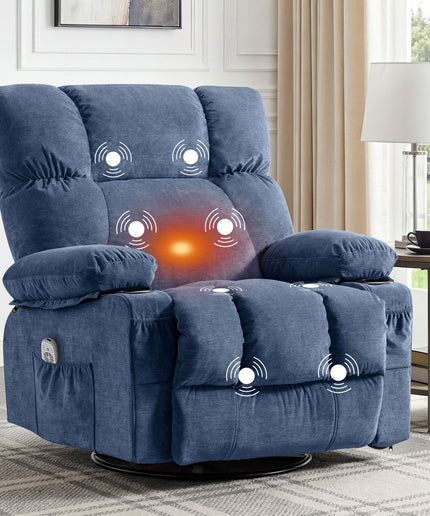 JONPONY Manual Recliner Chair with Heat Therapy and Massage Function, Heavy Duty Reclining Mechanism Massage Chair, Elderly Single Rocker Sofa with Cup Holders for Bedroom Home Theater,Grey