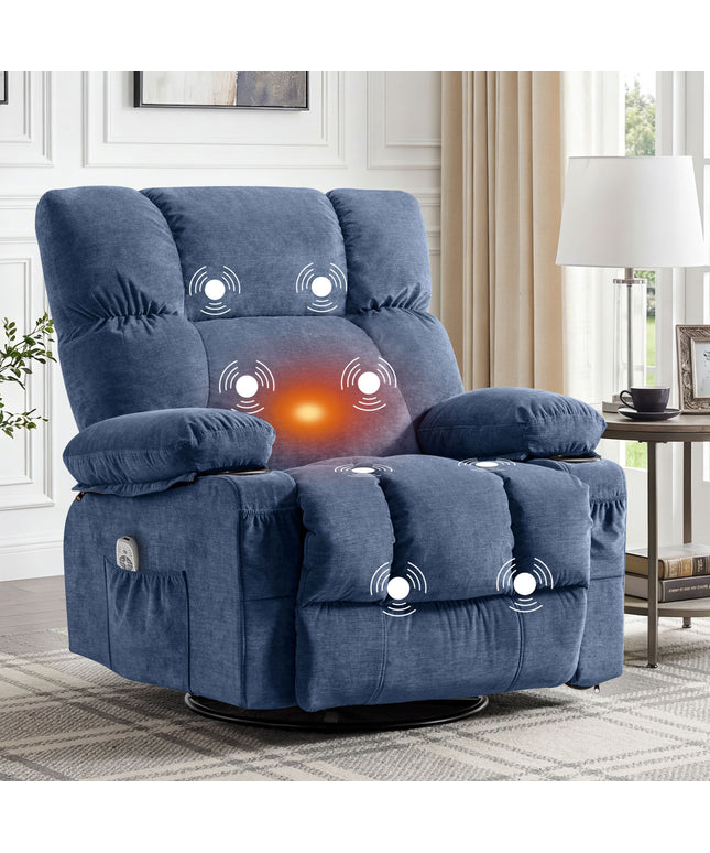 JONPONY Manual Recliner Chair with Heat Therapy and Massage Function, Heavy Duty Reclining Mechanism Massage Chair, Elderly Single Rocker Sofa with Cup Holders for Bedroom Home Theater,Grey