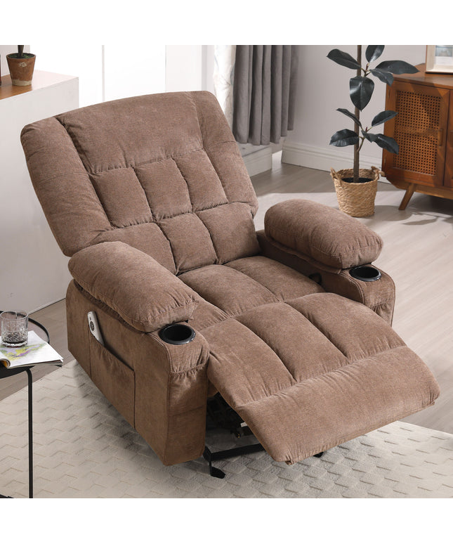 JONPONY Recliner Chair, Swivel Rocker Recliner Chair for Adults, Upholstered Manual Recliner with Side Pockets,Massage Swivel Rocker Recliner Chair for Living Room, Grey