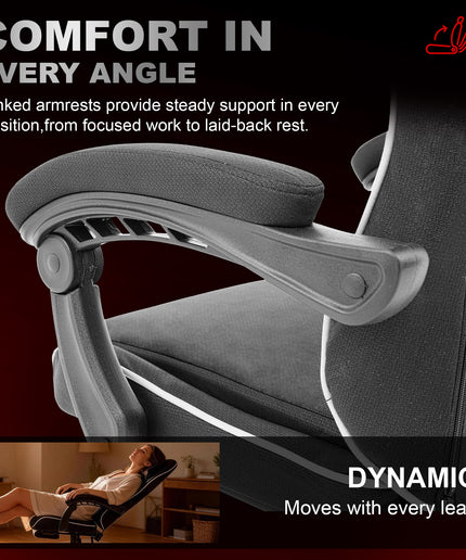 JONPONY Gaming Chair,400LBS Fabric Gamer Chair with footrest for Adults, High Back Ergonomic Computer Game Chair with Adjustable Headrest and Lumbar Support,Black