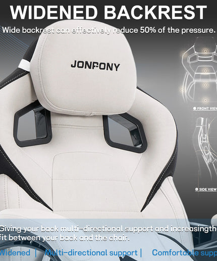 JONPONY Gaming Chair,500LBS Fabric Gamer Chair with footrest for Adults, High Back Ergonomic Computer Game Chair with Adjustable Headrest and Lumbar Support,White