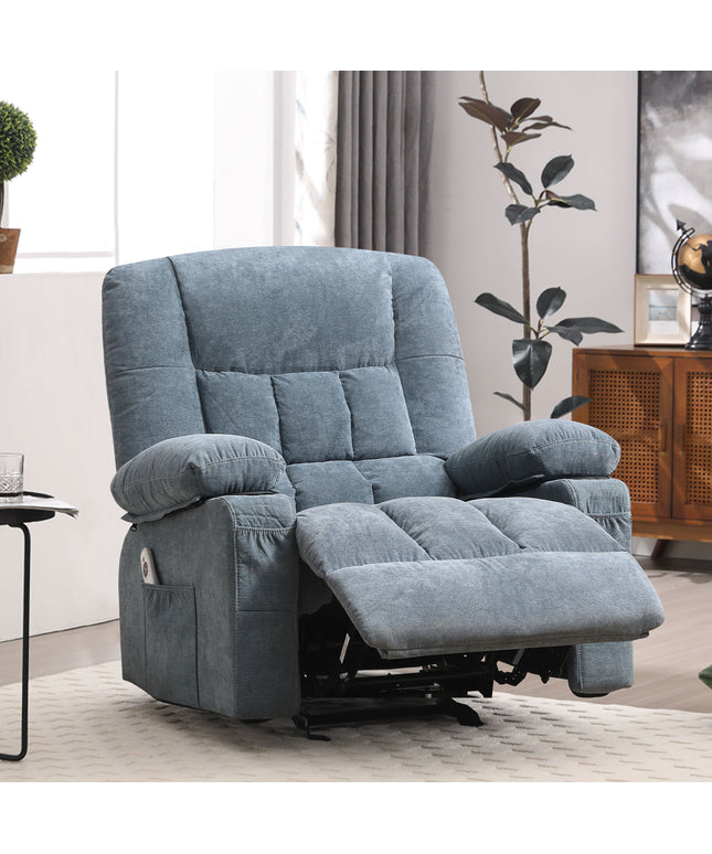 JONPONY Recliner Chair, Swivel Rocker Recliner Chair for Adults, Upholstered Manual Recliner with Side Pockets,Massage Swivel Rocker Recliner Chair for Living Room, Grey