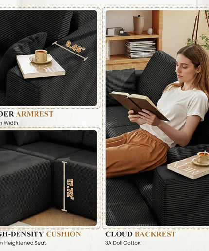 JONPONY L-Shape Sofa Couch,Cloud Sofa Couch No Assembly Boneless Deep Seat Sofa for Living Room
