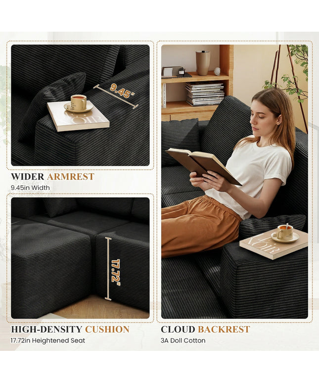 JONPONY L-Shape Sofa Couch,Cloud Sofa Couch No Assembly Boneless Deep Seat Sofa for Living Room