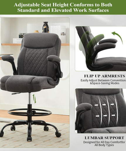 JONPONY Tall Office Chair for Standing Desk, Ergonomic High Office Chair with Adjustable Foot Ring, Flip-Up Armrests, Lumbar Support for Home office ,Dark Gray