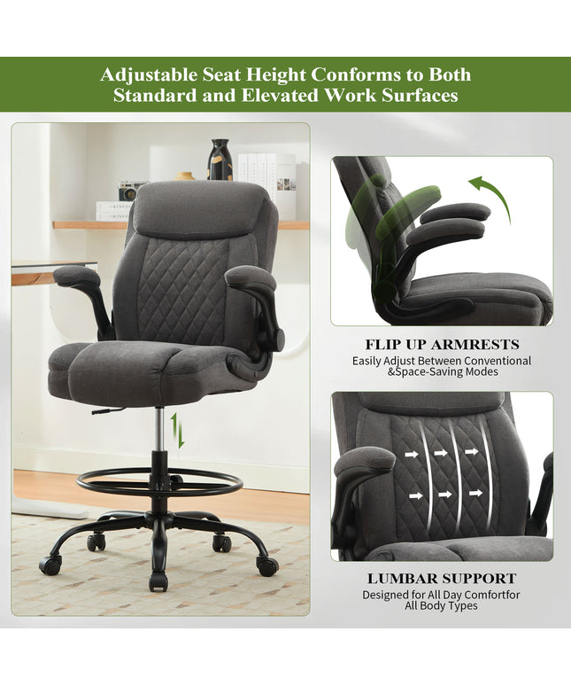 JONPONY Tall Office Chair for Standing Desk, Ergonomic High Office Chair with Adjustable Foot Ring, Flip-Up Armrests, Lumbar Support for Home office ,Dark Gray