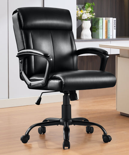 JONPONY Big and Tall Office Chair 300LBS Wide Seat Ergonomic Computer Desk Chair High Back Executive Leather Chair Adjustable Task Chair Lumbar Back Support 8 Hours Heavy Duty Design,Black