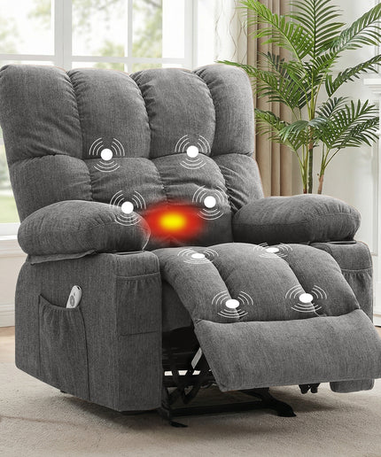 JONPONY Recliner Chair, Swivel Rocker Recliner Chair for Adults, Upholstered Manual Recliner with Side Pockets,Elderly Single Rocker Sofa with Cup Holders for Bedroom Home Theater,Grey