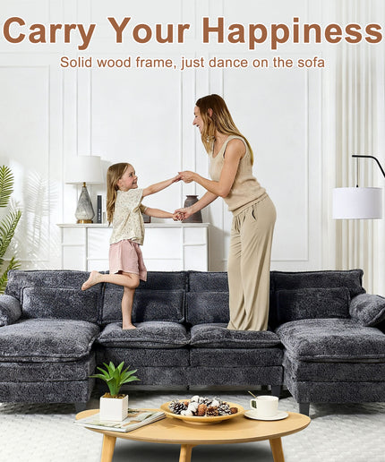 JONPONY 109" Modular Sectional Sofa,Boucle Couch Set,U-Shaped Sleeper Sofa for Living Room,Grey