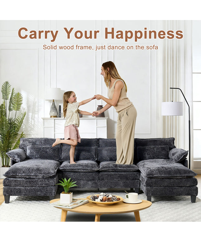 JONPONY 109" Modular Sectional Sofa,Boucle Couch Set,U-Shaped Sleeper Sofa for Living Room,Grey