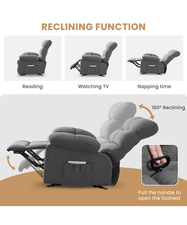 JONPONY Swivel Rocker Recliner Chair, Ergonomic Lounge Chair for Living Room,Small Spaces with Rocking Function,360° Swivel,Side Pocket,Gray