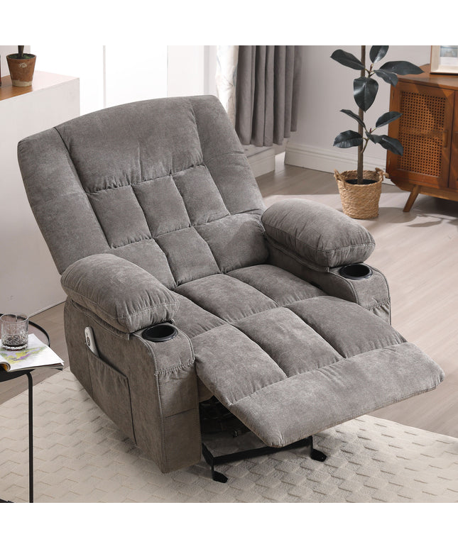 JONPONY Recliner Chair, Swivel Rocker Recliner Chair for Adults, Upholstered Manual Recliner with Side Pockets,Massage Swivel Rocker Recliner Chair for Living Room, Grey