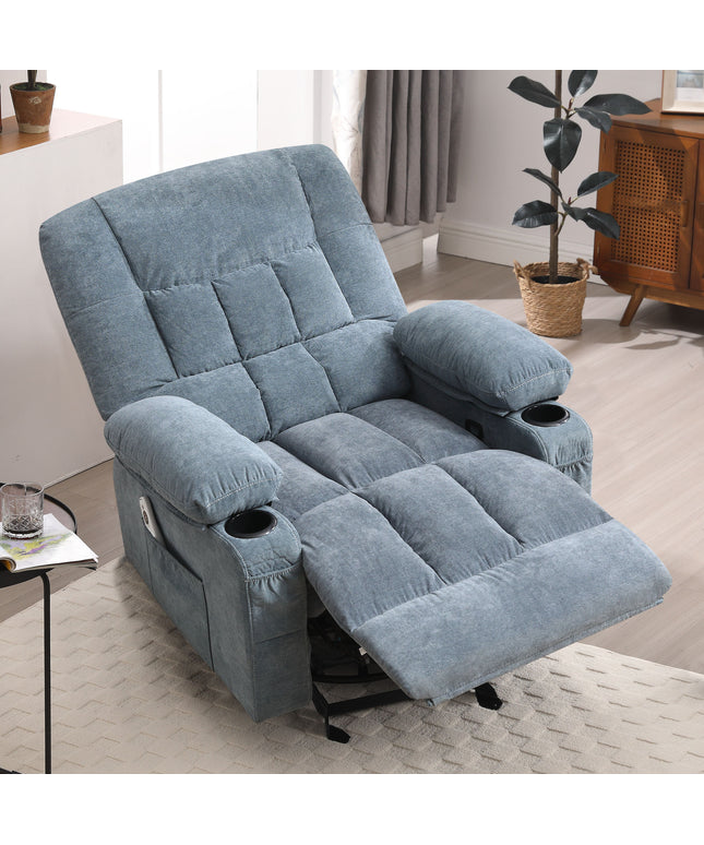JONPONY Recliner Chair, Swivel Rocker Recliner Chair for Adults, Upholstered Manual Recliner with Side Pockets,Massage Swivel Rocker Recliner Chair for Living Room, Grey