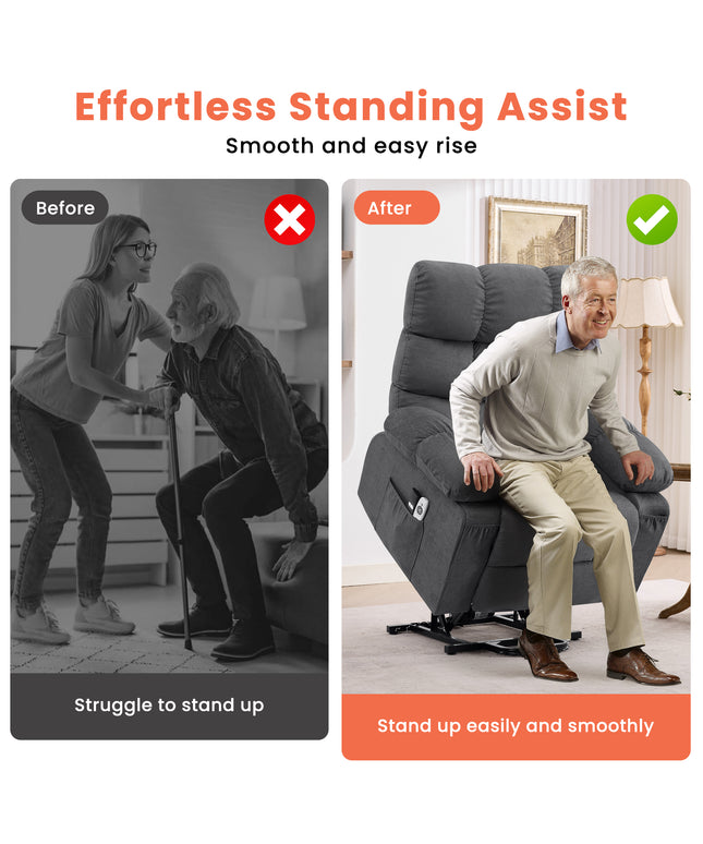 JONPONY Power Lift Recliner Chair Recliners for Elderly with Heat and Massage Recliner Chair for Living Room with Infinite Position and Side Pocket,USB Charge Port,Gray