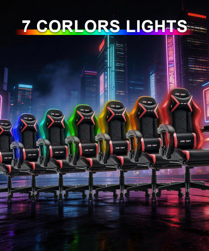 JONPONY Gaming Chair,Racing Style RGB LED Lights,Ergonomic Video Game Chair with Footrest and Lumbar Support ,High Back Reclining Computer Chair for Adults