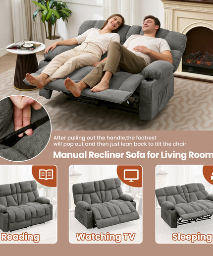 JONPONY Loveseat Recliner, Reclining Sofa with Cup-Holders, 2-Seater Couch for Living Room, Grey