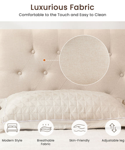 JONPONY Tufted Upholstered Headboard Queen Size, Solid Wood Head Board with Adjustable Height Headboard from 37" to 51",Bed Frame Adapters,Beige,Headboard Only