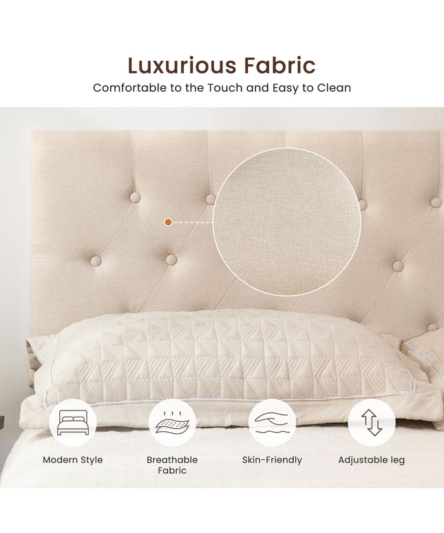 JONPONY Tufted Upholstered Headboard Queen Size, Solid Wood Head Board with Adjustable Height Headboard from 37" to 51",Bed Frame Adapters,Beige,Headboard Only