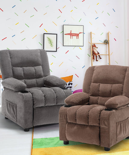 JONPONY Kids Recliner Chair,Push Back Toddler Recliner with Cup Holders & Side Pockets,Adjustable Footrest & Headrest Kids Sofa for Boys Girls 3+ Age Group, Grey