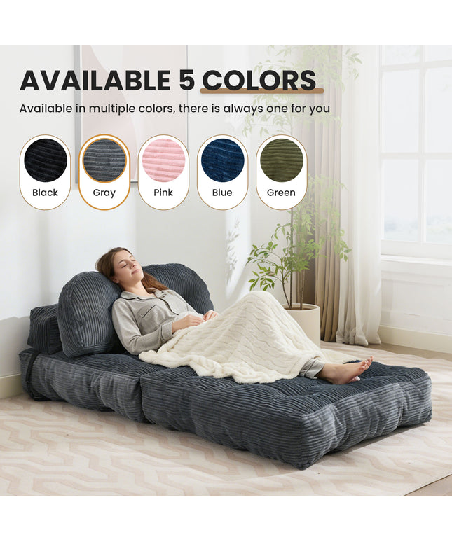 JONPONY Folding Sofa Bed, Convertible Sleeper Chair Couch with Pillow, Foldable Mattress Futon with Back Support, Portable Sleeper Chair Bed Comfort Floor Sofa for Living Room Bedroom, Single, Grey