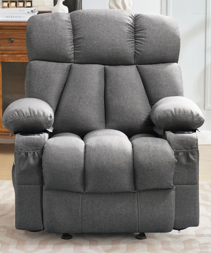 JONPONY Heated Manual Massage Recliner with Cup Holder, Single Rocker Sofa with Cup Holders for Bedroom Home Theater, Gray