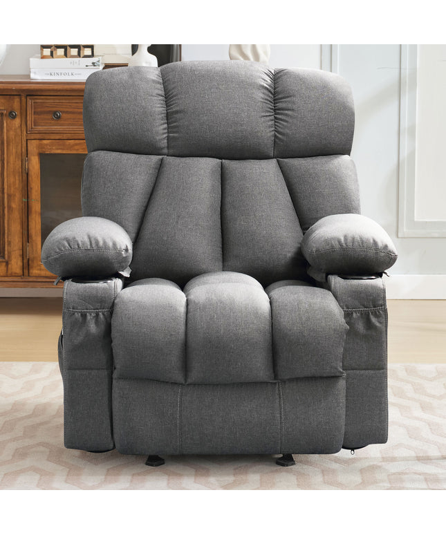 JONPONY Heated Manual Massage Recliner with Cup Holder, Single Rocker Sofa with Cup Holders for Bedroom Home Theater, Gray