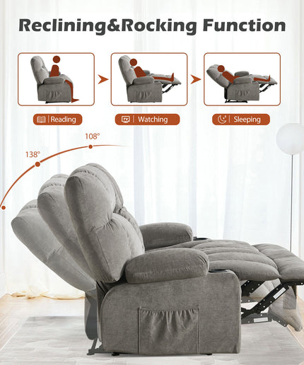 JONPONY Reclining Loveseat with Cup Holders for Living Room 2 Seat Manual Loveseat Recliner with Side Pocket,Grey