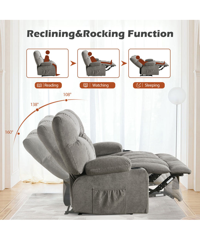 JONPONY Reclining Loveseat with Cup Holders for Living Room 2 Seat Manual Loveseat Recliner with Side Pocket,Grey