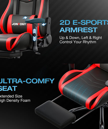 JONPONY Big and Tall 500LBS Gaming Chair, Ergonomic Design, Gamer Chair PU Leather with Footrest and Lumbar Support, High Back Office Chair Support 8 Hours Long Sitting, Computer Chair,Red