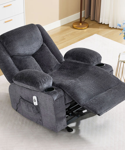 JONPONY Manual Recliner Chair with Heat Therapy and Massage Function, Heavy Duty Reclining Mechanism Massage Chair, Elderly Single Rocker Sofa with Cup Holders for Bedroom Home Theater,Grey