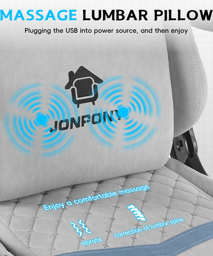 JONPONY Big and Tall Gaming Chair, Computer Chair with Footrest and Massage Lumbar Support, Height Adjustable Game Chair with Headrest and Swivel Seat，GREY