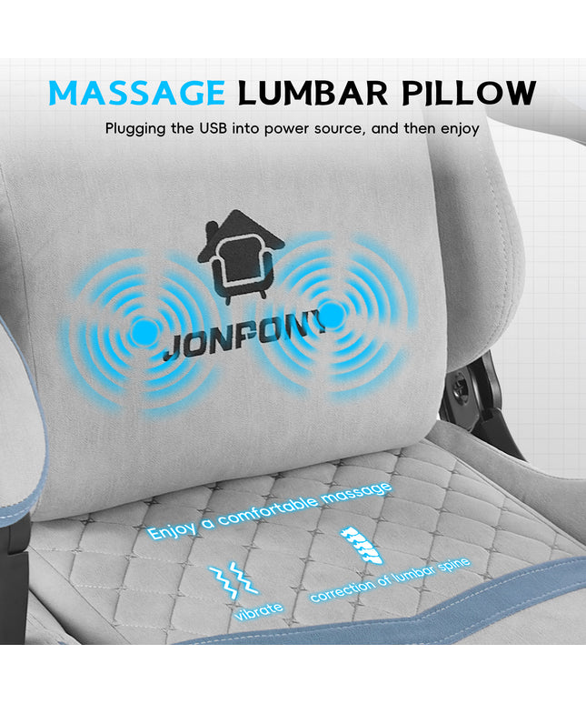 JONPONY Big and Tall Gaming Chair, Computer Chair with Footrest and Massage Lumbar Support, Height Adjustable Game Chair with Headrest and Swivel Seat，GREY