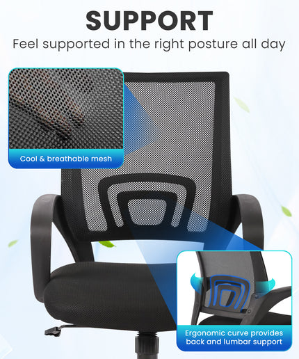 JONPONY Ergonomic Office Chair, Lumbar Support, Adjustable Height with Armrests for Adults,Black