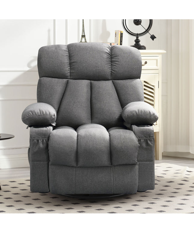 JONPONY Manual Recliner Chair with Heat Therapy and Massage Function, Heavy Duty Reclining Mechanism Massage Chair, Elderly Single Rocker Sofa with Cup Holders for Bedroom Home Theater,Grey, B1273