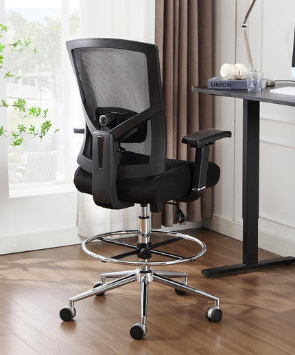 JONPONY 500LBS Drafting Chair, Heavy Duty Office Chair with Adjustable Lumbar Support & Footrest Ring, Comfy Extra Deep Thicken Cushion, Breathable Mesh Standing High Desk Chair with 4D Armrests