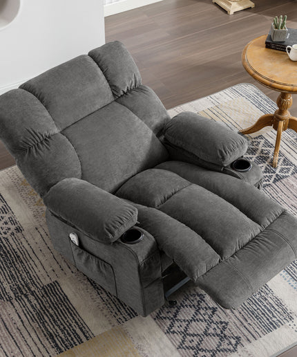 JONPONY Manual Recliner Chair with Heat Therapy and Massage Function, Heavy Duty Reclining Mechanism Massage Chair, Elderly Single Rocker Sofa with Cup Holders for Bedroom Home Theater,Grey