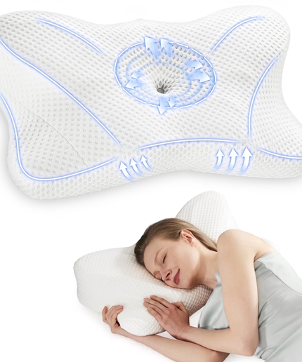 JONPONY Queen Size Cervical Neck Pillow Effective Pain Relief Cooling Pillow for Neck Support, Ergonomic Contour Memory Foam Bed Pillow for Side Back Stomach Sleepers