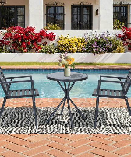 Jonpony 3 Pieces Bistro Table and Chairs, Waterproof Patio Furniture Set, All-Weather Outdoor Table and Chairs, Balcony Furniture for Porch, Yard, Garden, Grey