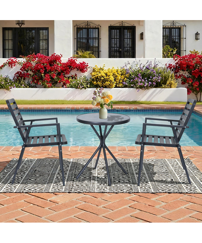 Jonpony 3 Pieces Bistro Table and Chairs, Waterproof Patio Furniture Set, All-Weather Outdoor Table and Chairs, Balcony Furniture for Porch, Yard, Garden, Grey