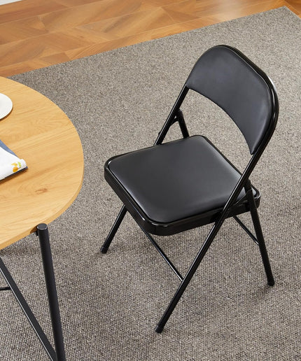 JONPONY 2 Pack Leather Padded Folding Chair, Indoor Outdoor Portable Stackable Commercial Seat with Steel Frame, Capacity for Home, Office, Party, Comfy, Black