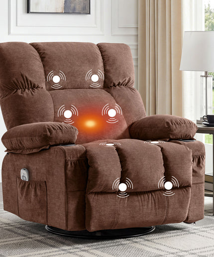 JONPONY Manual Recliner Chair with Heat Therapy and Massage Function, Heavy Duty Reclining Mechanism Massage Chair, Elderly Single Rocker Sofa with Cup Holders for Bedroom Home Theater,Grey
