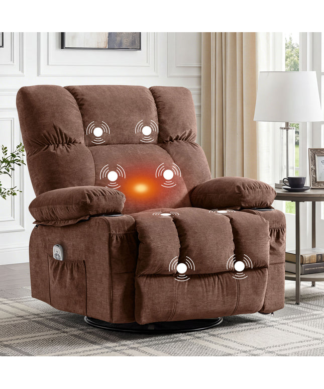 JONPONY Manual Recliner Chair with Heat Therapy and Massage Function, Heavy Duty Reclining Mechanism Massage Chair, Elderly Single Rocker Sofa with Cup Holders for Bedroom Home Theater,Grey