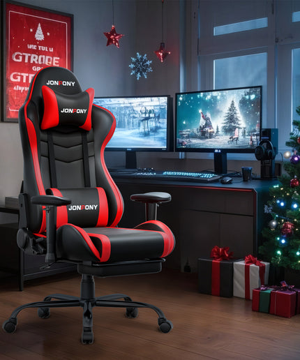JONPONY Big and Tall 500LBS Gaming Chair, Ergonomic Design, Gamer Chair PU Leather with Footrest and Lumbar Support, High Back Office Chair Support 8 Hours Long Sitting, Computer Chair,Red