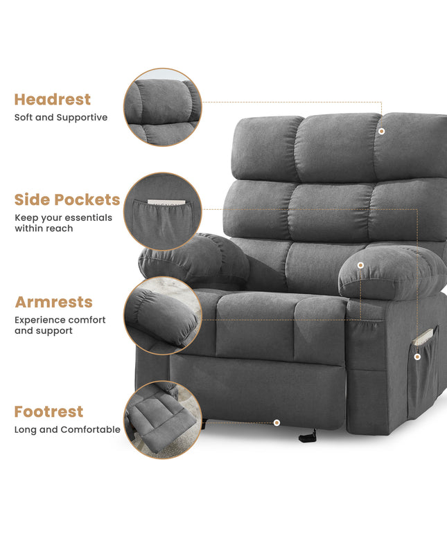 JONPONY Swivel Rocker Recliner Chair, Ergonomic Lounge Chair for Living Room,Small Spaces with Rocking Function,360° Swivel,Side Pocket,Gray