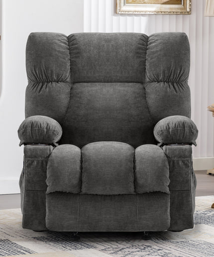 JONPONY Manual Recliner Chair with Heat Therapy and Massage Function, Heavy Duty Reclining Mechanism Massage Chair, Elderly Single Rocker Sofa with Cup Holders for Bedroom Home Theater,Grey