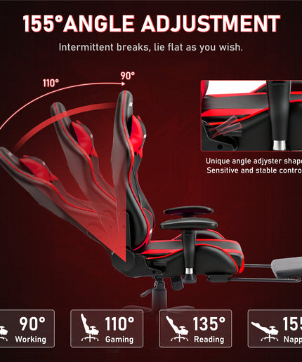 JONPONY Game Chair,Ergonomically Designed Computer Chair with headrest and 2D Armrests,with Footrest and Lumbar Support,High Back Office Chair Support 8 Hours Long Sitting,Computer Chair,RED