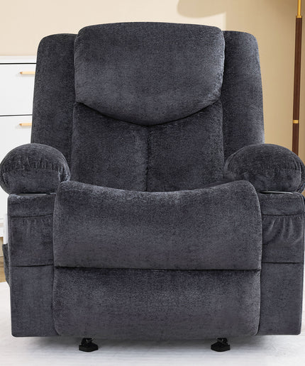 JONPONY Manual Recliner Chair with Heat Therapy and Massage Function, Heavy Duty Reclining Mechanism Massage Chair, Elderly Single Rocker Sofa with Cup Holders for Bedroom Home Theater,Grey