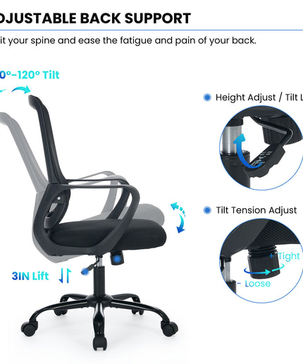 JONPONY Big and Tall Office Chair 400LBS Ergonomic Office Chair with Lumbar Support, Adjustable Armrest and Headrest Mesh Chair,8 Hours Heavy Duty Design,Black