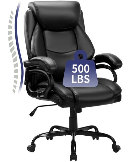JONPONY Big and Tall Office Chair 500LBS Wide Seat Ergonomic Computer Desk Chair High Back Executive Leather Chair Adjustable Task Chair Lumbar Back Support 8 Hours Heavy Duty Design,Black
