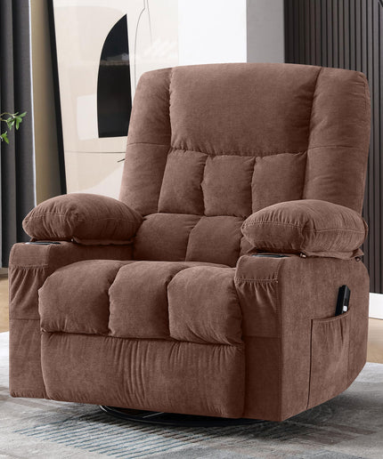 JONPONY Power Swivel Recliner Chair with Rocking Function for Adults, Oversized Rocker Recliner Single Sofa with Ergonomic, Side Pocket, Two Cup Holders for Living Room,Gray